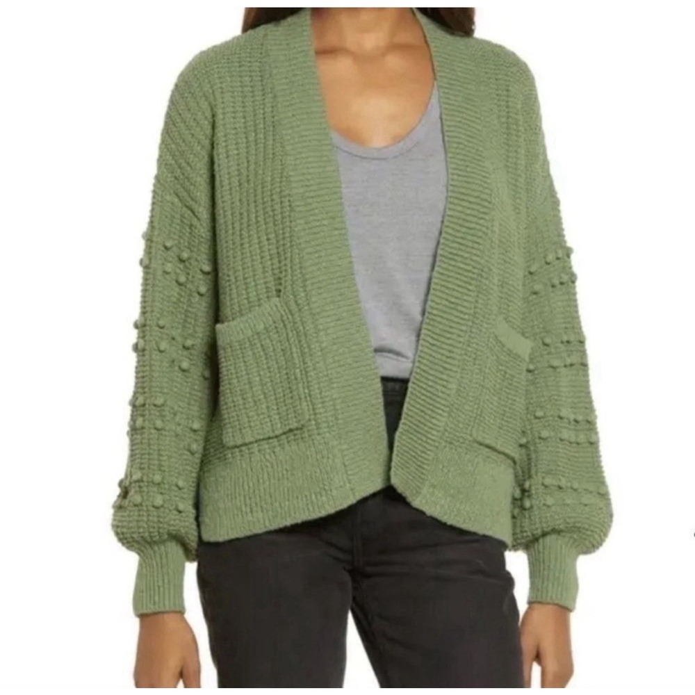 Madewell Size-XL Sweater Green Bobble Cardigan Chunky Boxy Knit Open Relaxed